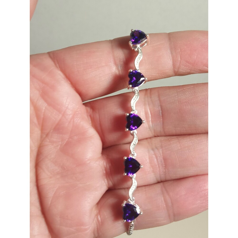 Simulated amethyst heart bolo bracelet